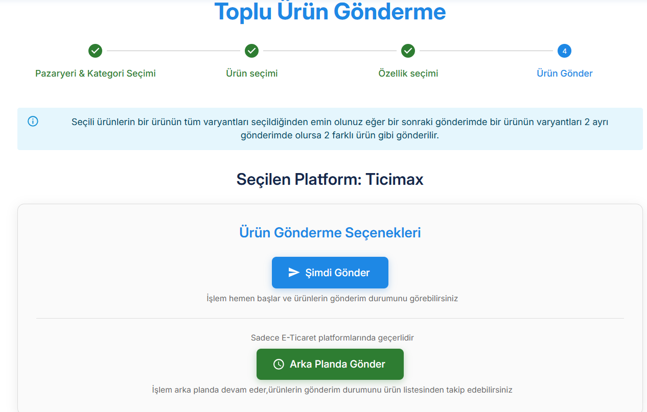 Ürün gönder — Şimdi Gönder veya Arka Planda Gönder.